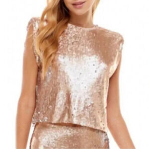 NWT Gold Sequin Crop Tank in Champagne TCEC Sz Large